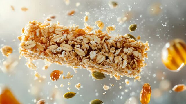 Healthy granola bars with nuts and dried fruits on a stone surface for nutritional and healthy eating concepts