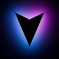Directional Down Arrow icon with Blue and Purple Neon Light on Dark Background.