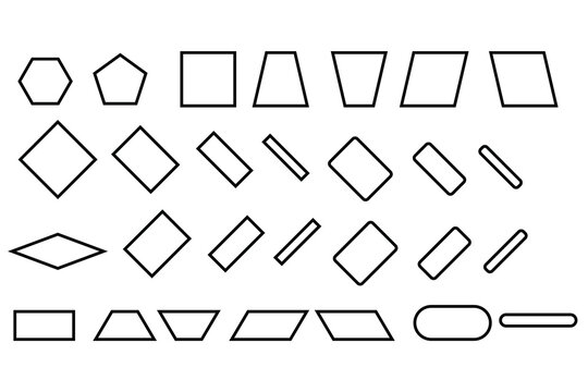 Unique shape set polygon abstract geometric square diamond rectangle trapezoid rhombus parallelogram outline minimal linear vector icon illustration collection template.