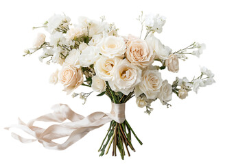 Elegant Cream and White Rose Bridal Bouquet on transparent background