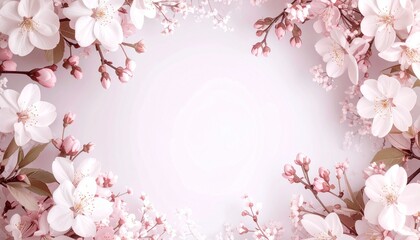 Fototapeta premium Abstract border frame of flowers painting with spring flowers azaleas background graphic resource