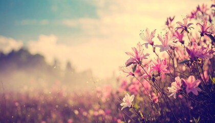 Abstract border frame of flowers painting with spring flowers azaleas background graphic resource