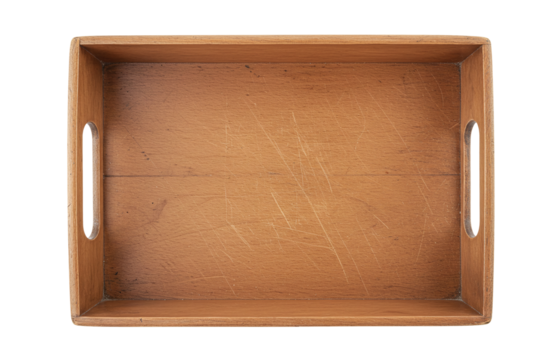 Empty wooden box container storage organizer crate top down view isolated on a transparent background