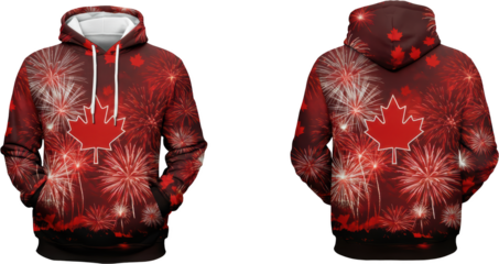 Canadian Fireworks Hoodie Red Maple Leaf Festive Pyrotechnics All Over Print Sweatshirt
