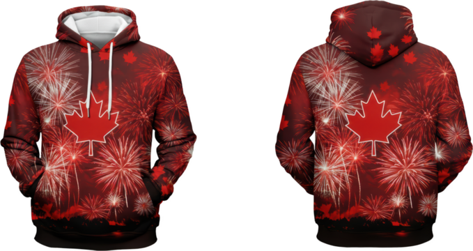 Canadian Fireworks Hoodie Red Maple Leaf Festive Pyrotechnics All Over Print Sweatshirt