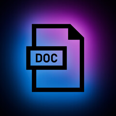 Document File icon with Blue and Purple Neon Light on Dark Background.