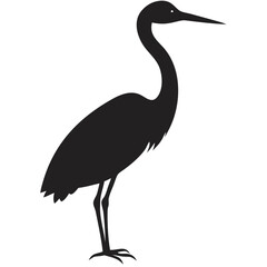 Obraz premium Elegant black silhouette of a heron standing tall near a water body at sunset