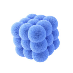 Blue abstract fluffy cube. 3d design element isolated on white background.