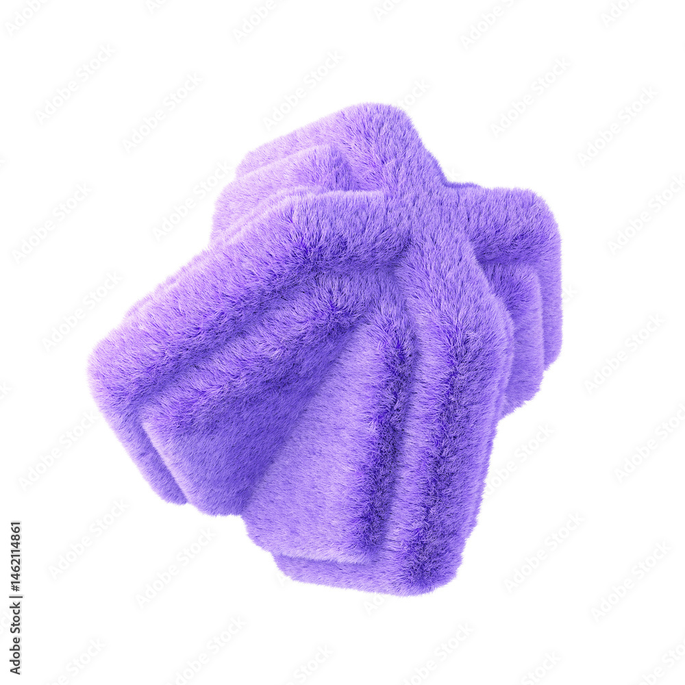 Poster violet abstract fluffy shape. 3d design element isolated on white background.