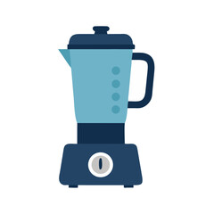 Blender with blue jar and dark base in modern kitchen setting for food preparation and smoothies