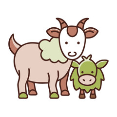 Fototapeta premium Farm animals charm on a sunny day with a goat and a playful lamb in a cheerful barnyard setting