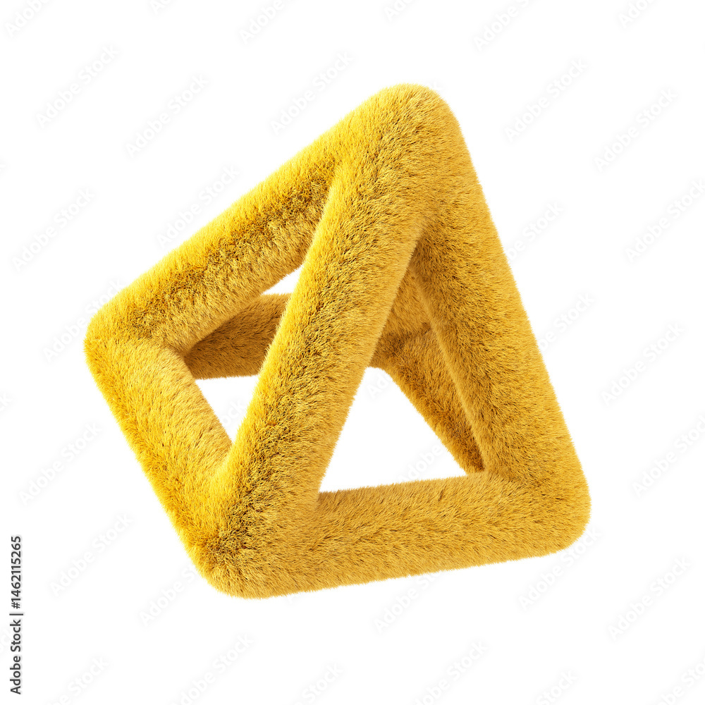 Poster yellow abstract fluffy shape. 3d design element isolated on white background.