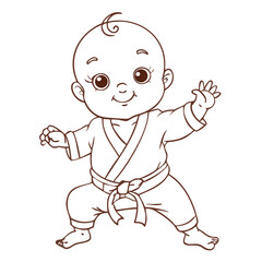 Fototapeta premium Charming baby in a martial arts outfit striking a playful pose with a cheerful expression