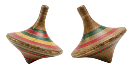 Vintage spinning tops classic toys wooden tops childhood memories game isolated on a transparent background