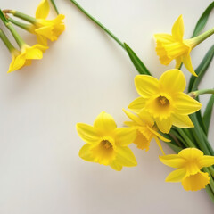 Obraz premium Top view of yellow daffodils for Mother’s Day and Women’s Day greeting