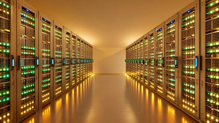 Data servers in a dark futuristic server room