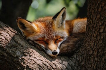 Fototapeta premium high resolution picture of closeup of animal sleeping on tree trunk