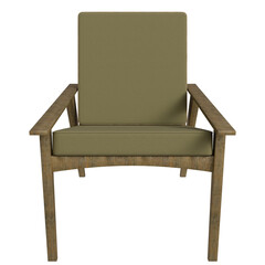 Simple wooden arm chair with a light beige upholstered seat
