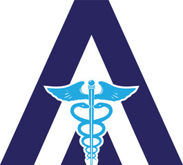 Medical Logo Caduceus within Letter A Symbolizing Healthcare