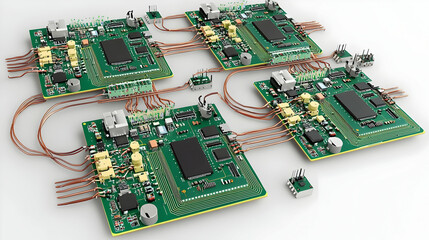 Interconnected Circuit Boards In Green And Copper Color