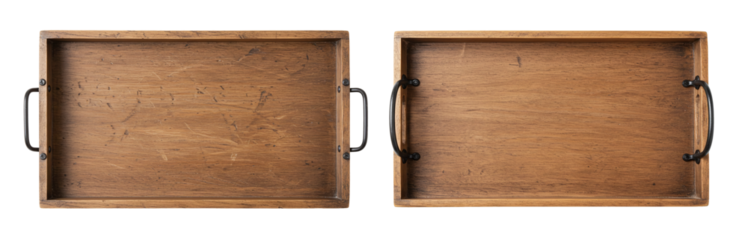 Rustic wooden trays decorative serving breakfast ottoman coffee table isolated on a transparent background