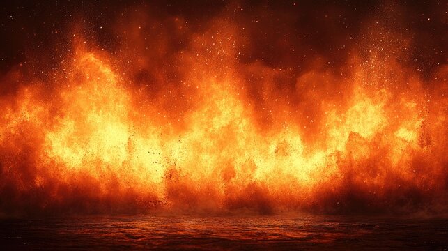 Fiery Inferno Wall with Night Background.
