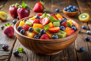 Colorful Fresh Fruit Salad in Bowl - Healthy Summer Treat Stock Photo