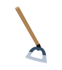 Illustration of a traditional farming hoe with wooden handle on a white background