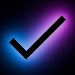 Accept icon with Blue and Purple Neon Light on Dark Background.