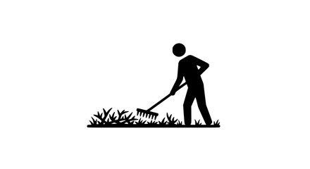 Person with rake black and white icon