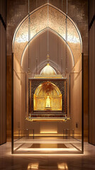 Golden Religious Artifact Displayed In Modern Museum