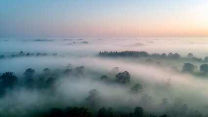 Aerial serenity of fog and landscape textures