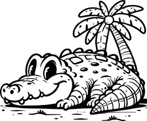 Cute crocodile cartoon coloring page illustration vector. For kids coloring book