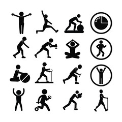 Exercises Silhouette Vector Icon Set – Fitness, Workout & Gym Icons for Digital & Print Use, exercise icons, workout silhouette vector, gym icon set, fitness vector icons, yoga pose icons, gym silhoue