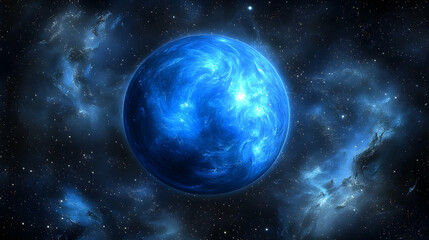 Obraz premium Luminous Blue Celestial Body Surrounded by Cosmic Dust and Spark