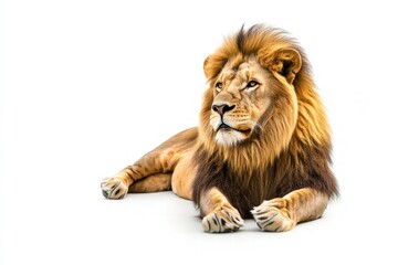 Obraz premium Powerful lion isolated on white, hyper-realistic image, ideal for ads and designs.