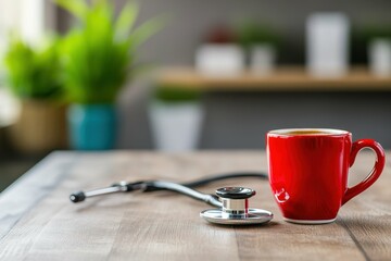 pixel perfect image of copyspace medical desk with coffee cup