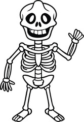 Black and White Happy Halloween Skeleton Illustration in Cartoon Line Art Style
Happy Skeleton Clipart, Halloween Skeleton Drawing, Black and White Bones, Cartoon Skeleton Art