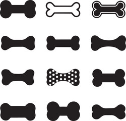 dog bone silhouette vector icon set, dog bone logo vector, bone vector illustration