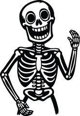Black and White Happy Halloween Skeleton Illustration in Cartoon Line Art Style
Happy Skeleton Clipart, Halloween Skeleton Drawing, Black and White Bones, Cartoon Skeleton Art