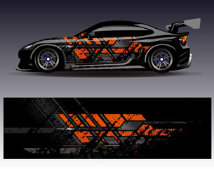 Fototapeta premium Car wrap design vector. Graphic abstract stripe racing background designs for vehicle, rally, race, adventure and car racing livery