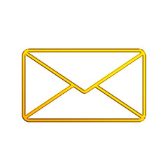 Minimalist closed envelope icon glowing with a golden neon outline on a transparent background. For email, messaging, digital communication. 