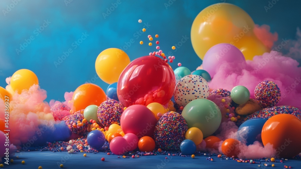 Aufkleber abstract 3d composition of colorful balls and soft gradients for playful surreal minimal design conc
