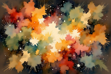 A painting of a colorful explosion of paint with a black background