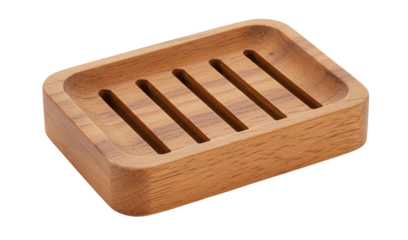 Wooden soap dish bathroom accessory for bar soap holder natural wood isolated on a transparent background