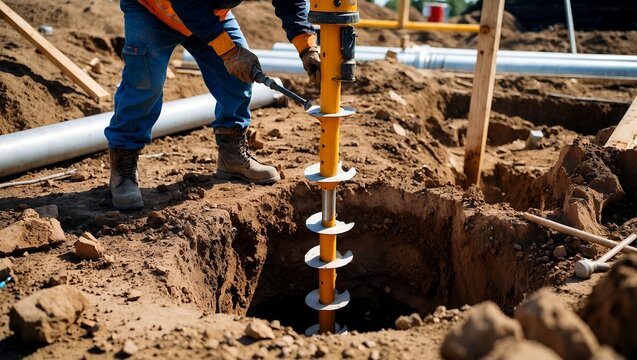 Construction worker prepares site for geothermal well