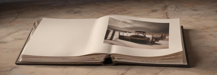 Empty photo album with blank pages; ideal for image inserts and design , creative, elegant, white