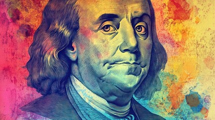 Fototapeta premium Colorful portrait of Benjamin Franklin