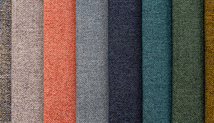 Fototapeta premium Colorful palette of colors from pieces of fabric. Palette of fabric. Textile. Material