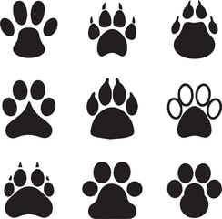 Fototapeta premium paw print icons, dog paw silhouette vector icon set, dog paw print logo bundle